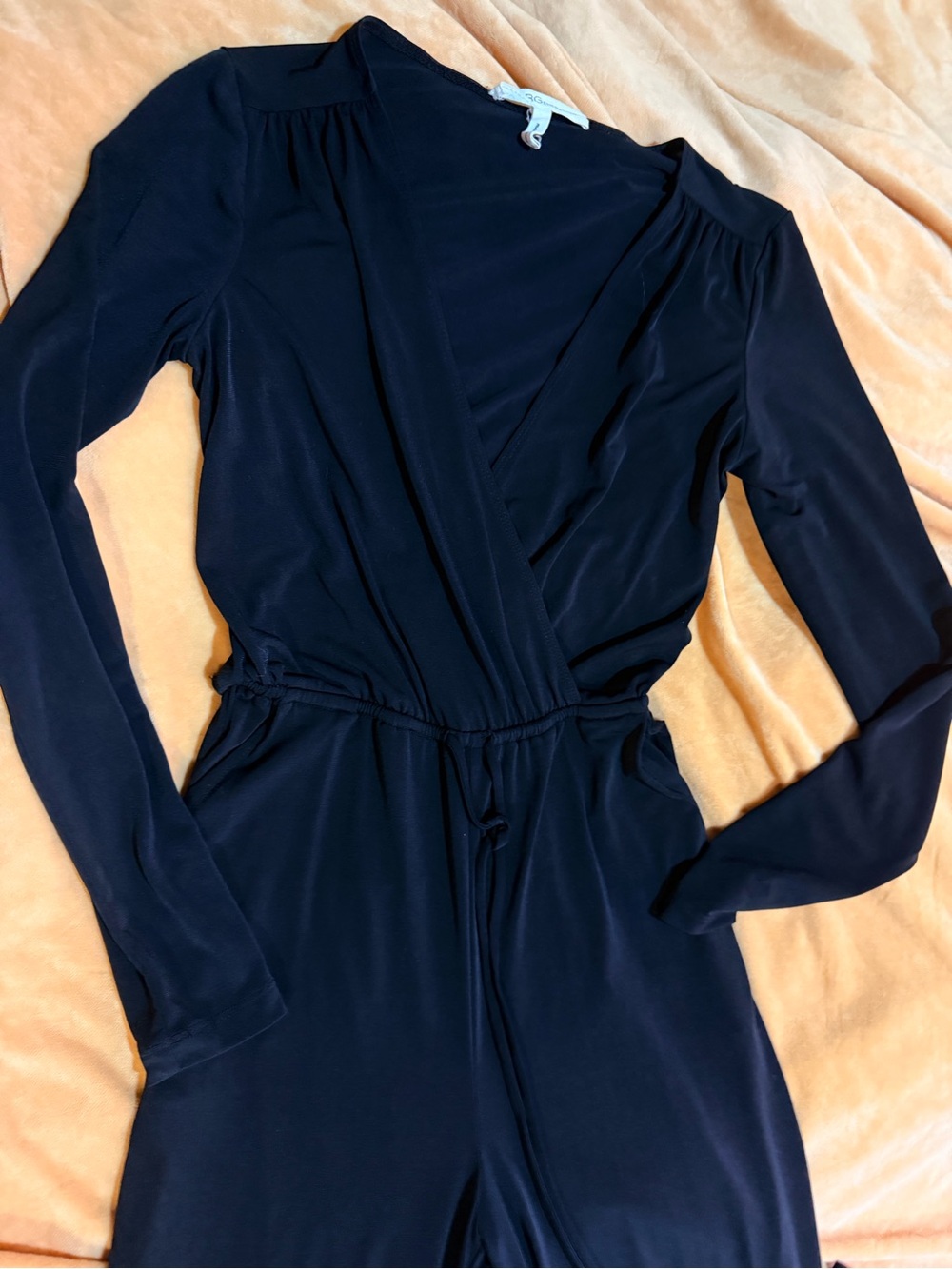 BCBGeneration Black Long-Sleeve Wrap Jumpsuit